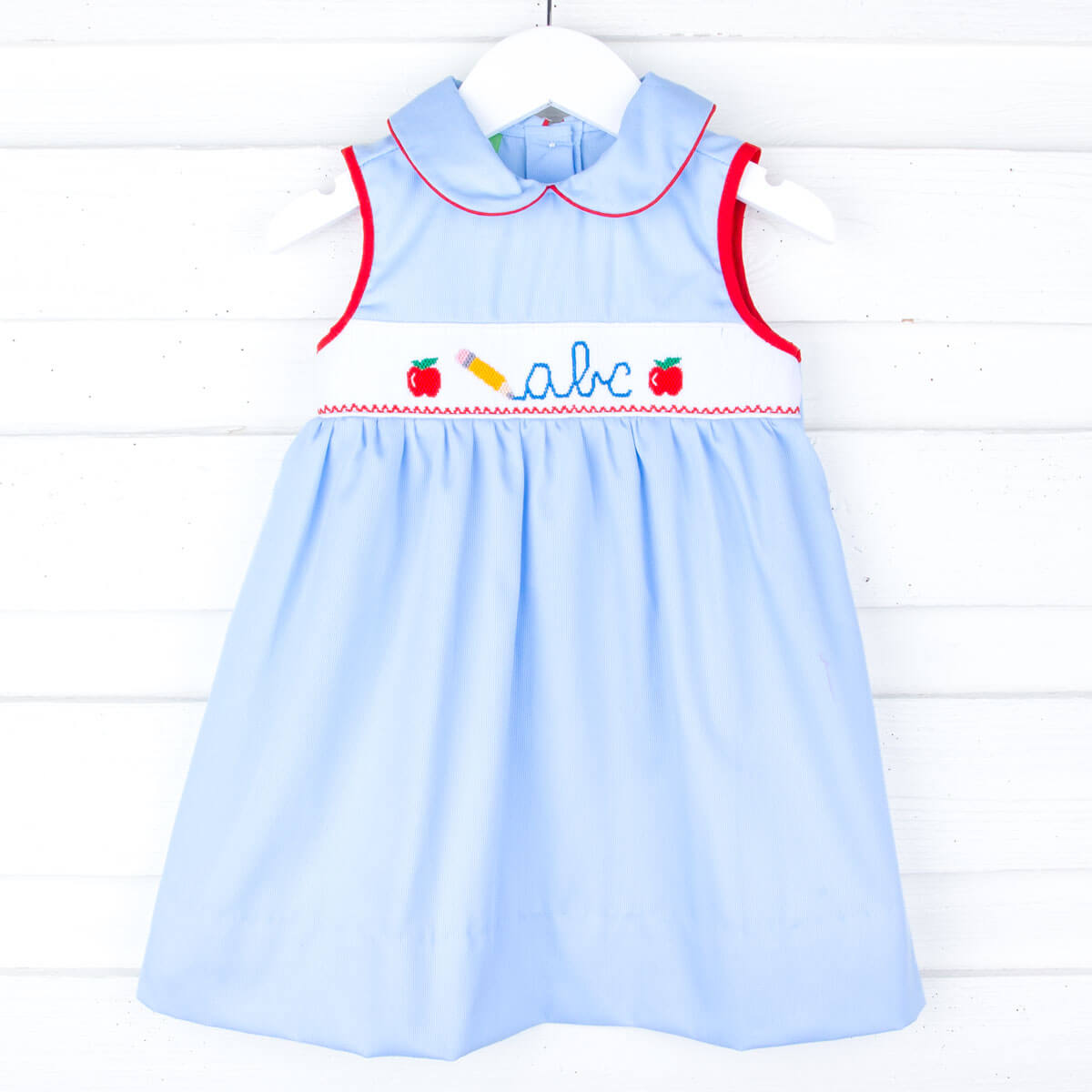 Pencil ABC Apple Light Blue Pique Smocked Collared Dress – Classic