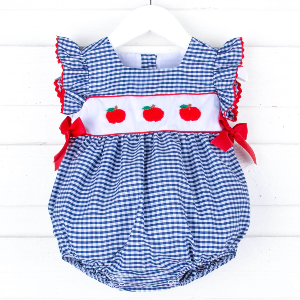 Apple French Knot Navy Gingham Bubble