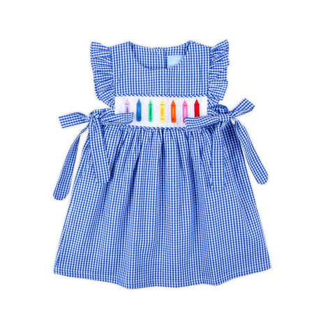 Rainbow Crayon Blue Gingham Avery Dress