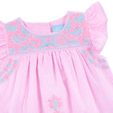 Pink Gingham Embroidered Women's Beach Dress