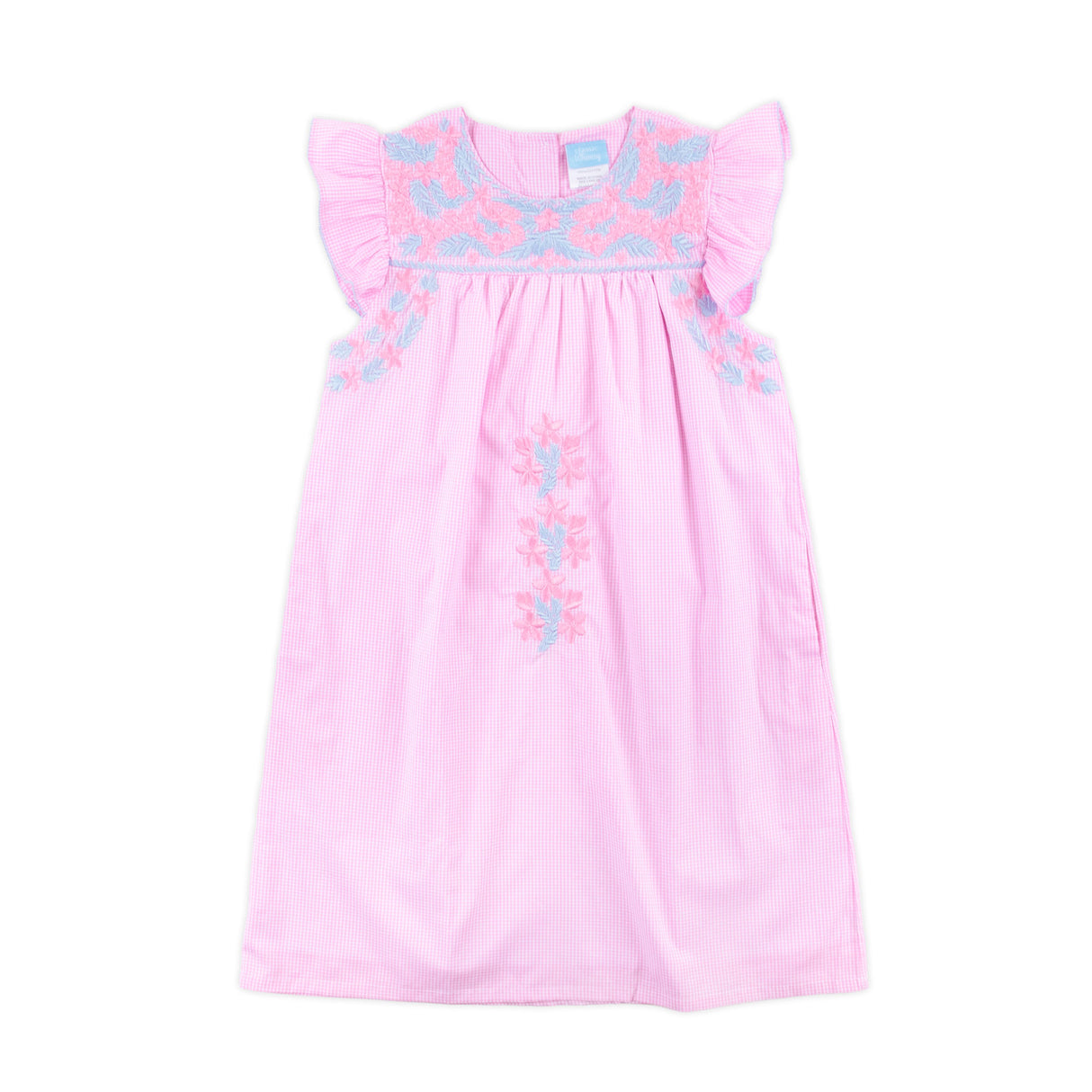 Pink Gingham Embroidered Women's Beach Dress