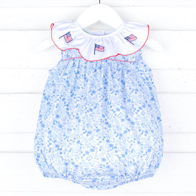 Flag Embroidered Blue Floral Quinn Bubble