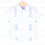 White With Blue Embroidered  Guayabera