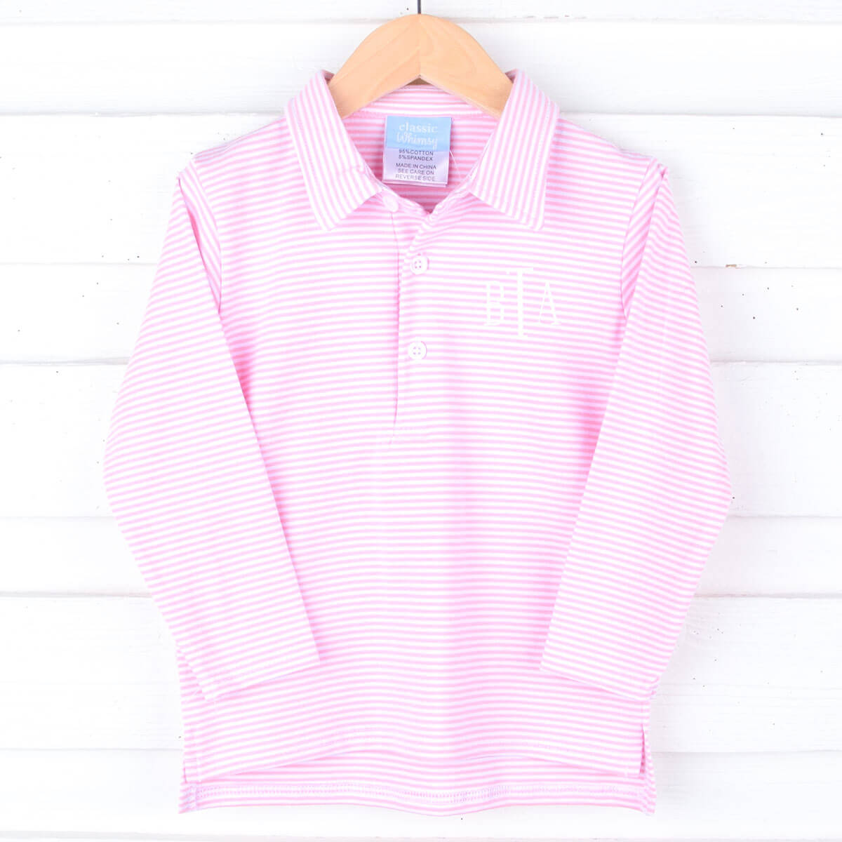 Pink Stripe Long Sleeve Polo