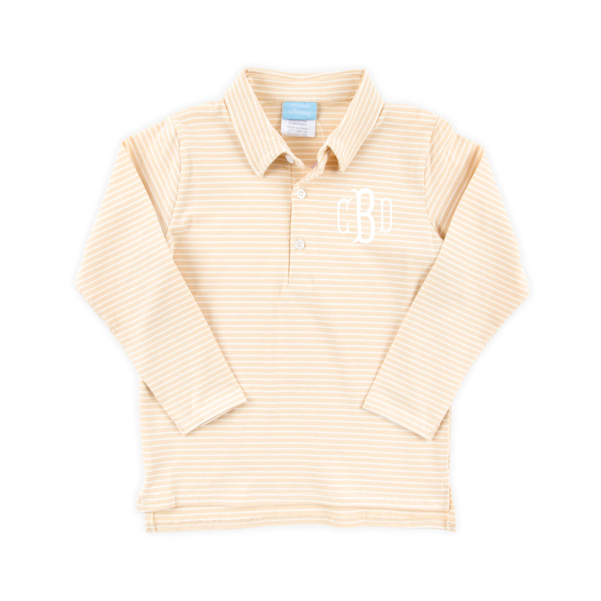 Tan Stripe Long Sleeve Polo