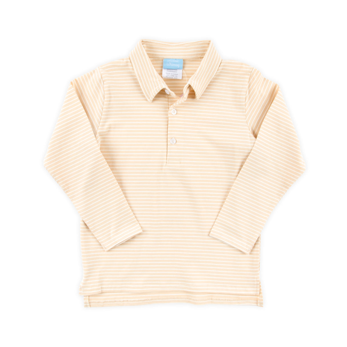 Tan Stripe Long Sleeve Polo