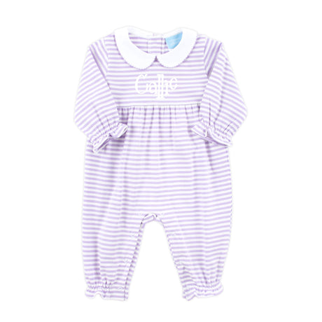 Purple Stripe Ruffle Romper