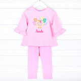 Turkey Applique Pink Stripe Milly Legging Set