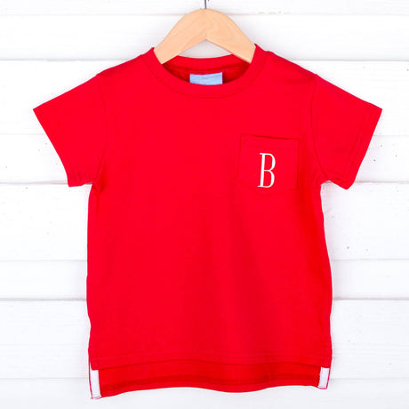 Red Solid Short Sleeve Pocket Shirt