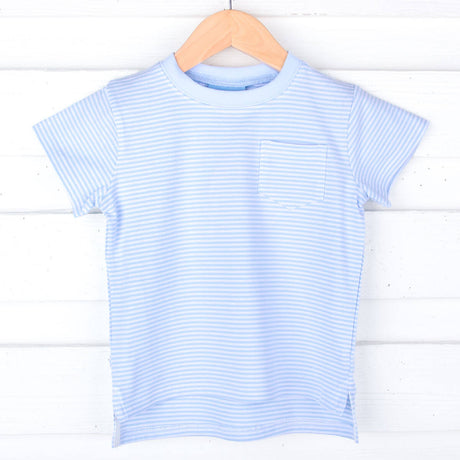 Light Blue Stripe Short Sleeve Pocket Shirt