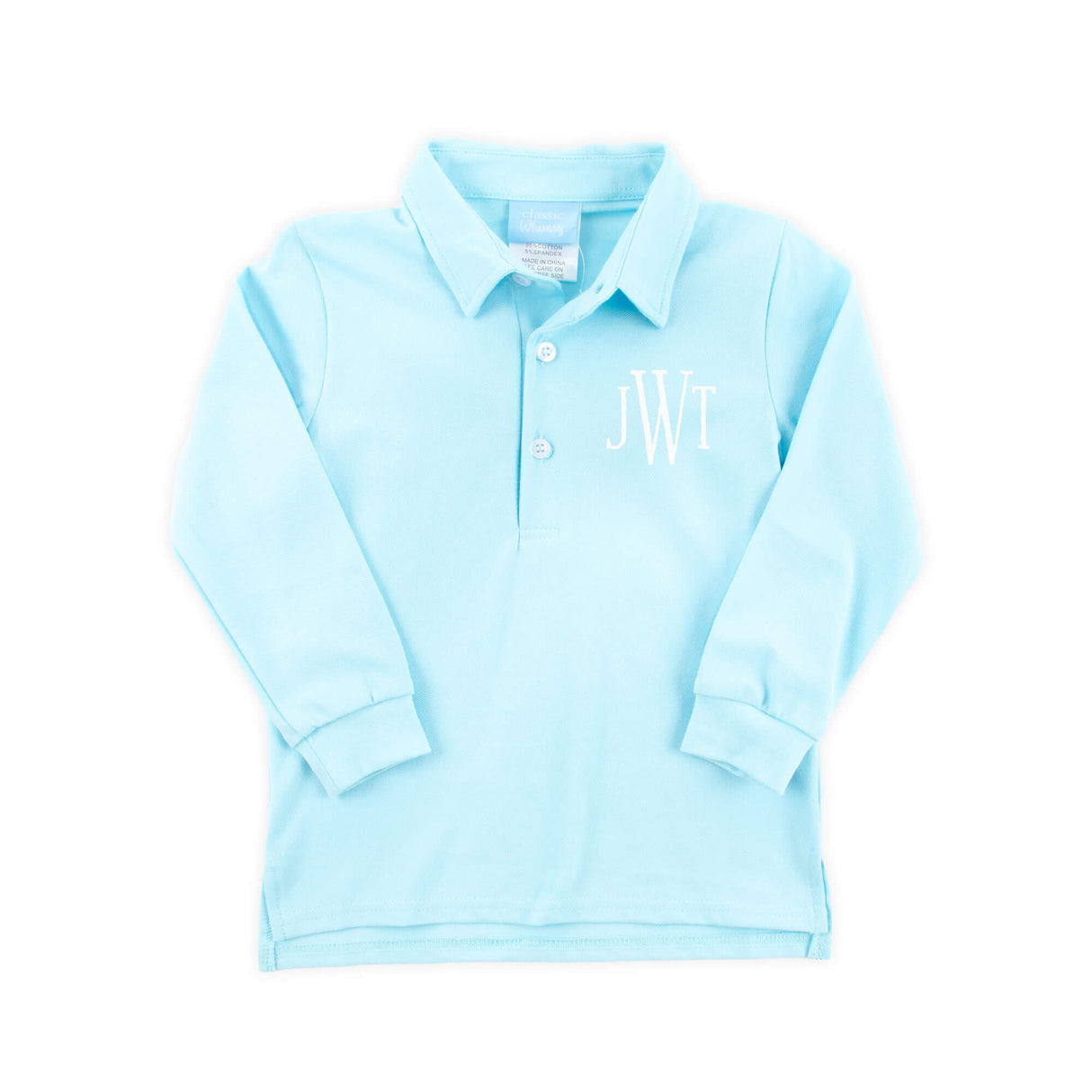 Light Blue Solid Long Sleeve Pique Polo Shirt