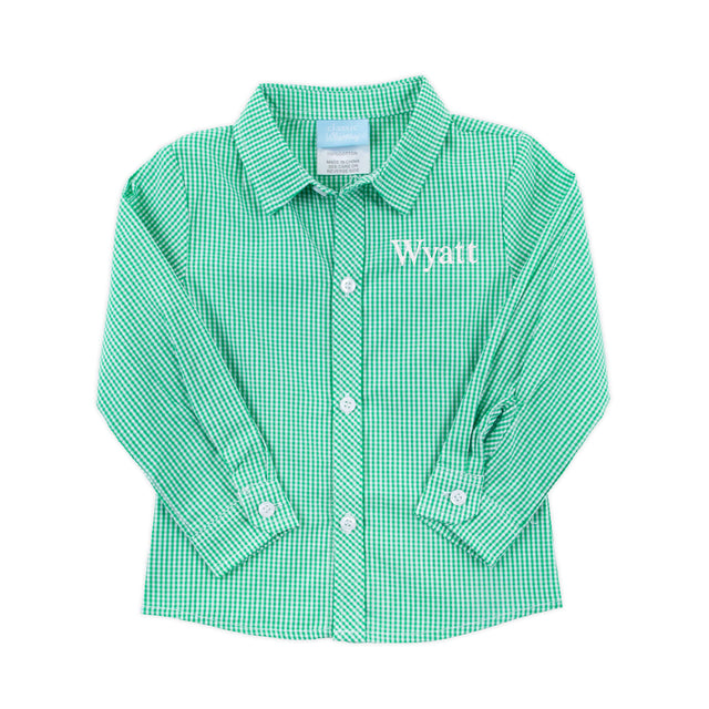 Gingham Button Down Shirt Green by Classic Whimsy - Boys Shirts - Green 2T Gingham Button Down Shirt Green by Classic Whimsy - Boys Shirts - Green 2T