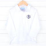 White Solid Long Sleeve Polo Shirt