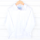 White Solid Long Sleeve Polo Shirt