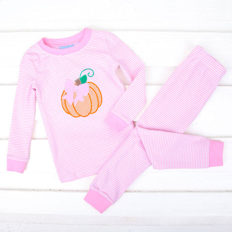 Autumn Pumpkin Light Pink Stripe Pajamas
