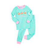 Pumpkin Bows Turquoise Stripe Pajamas