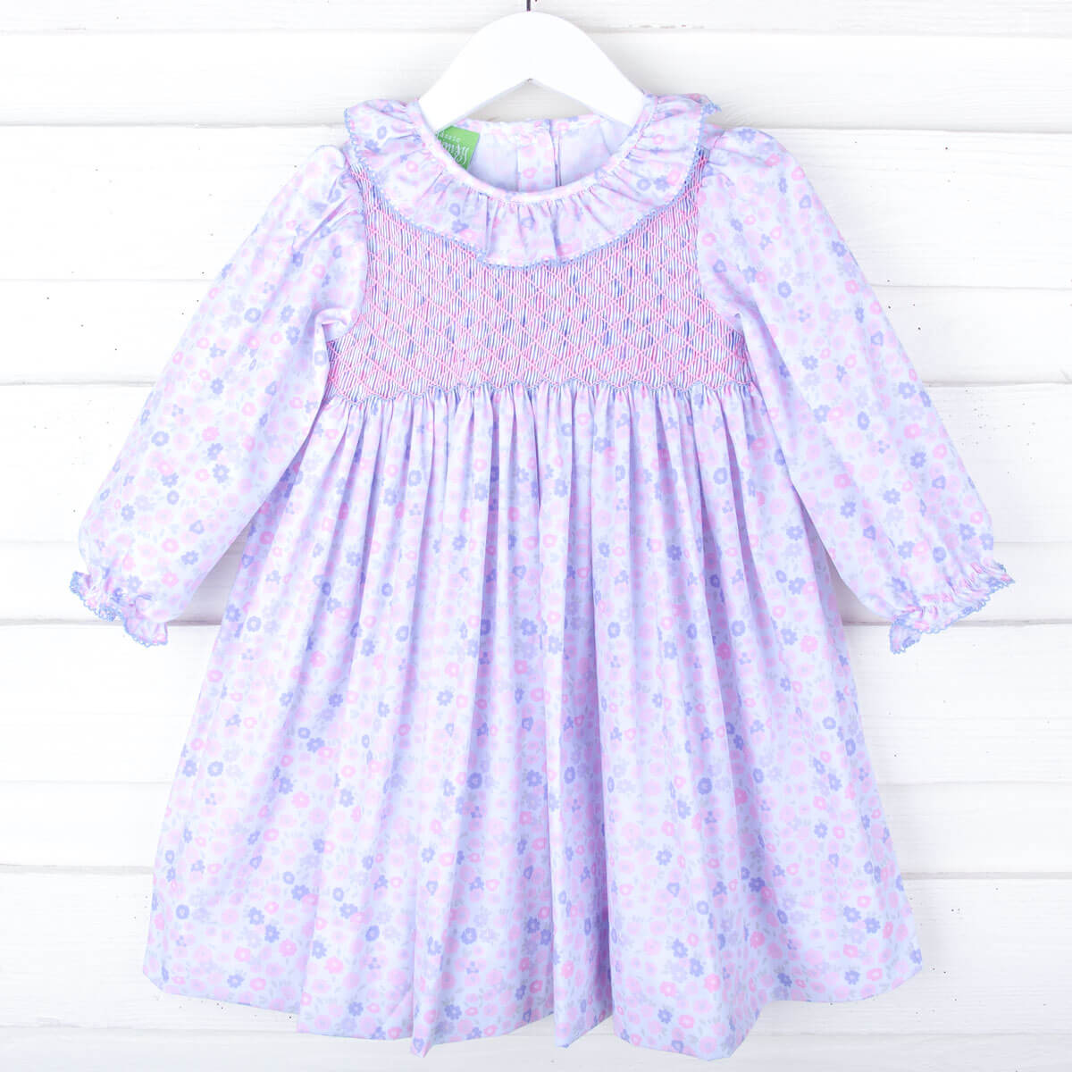 Pink Floral Geo Smocked Collared Dress
