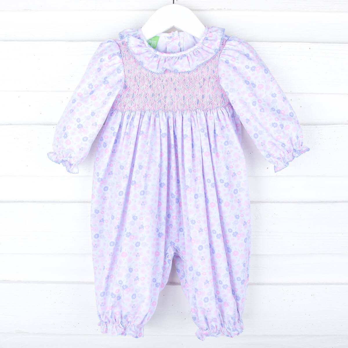 Pink Floral Geo Smocked Long Bubble