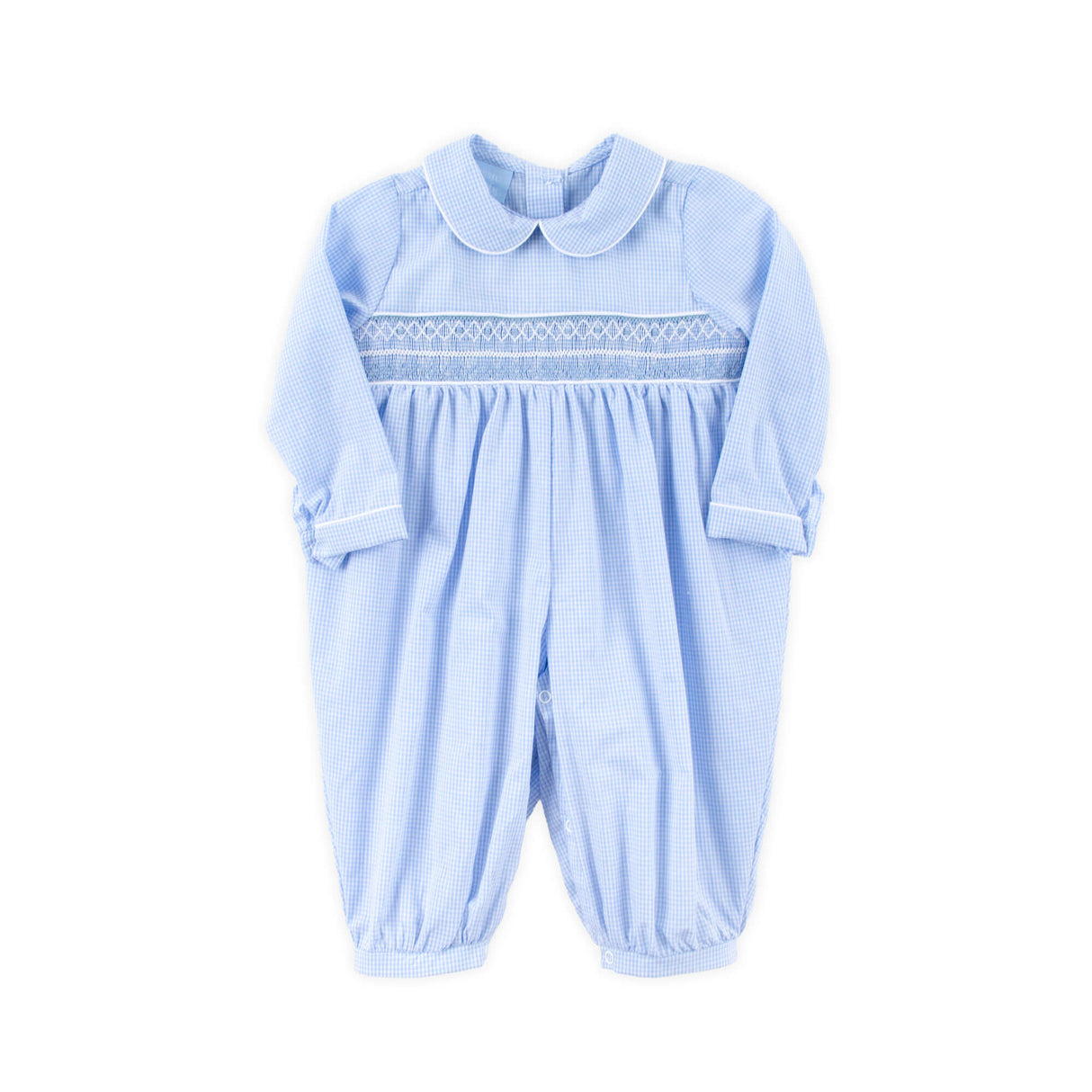 Light Blue Geo Smocked Gingham Romper
