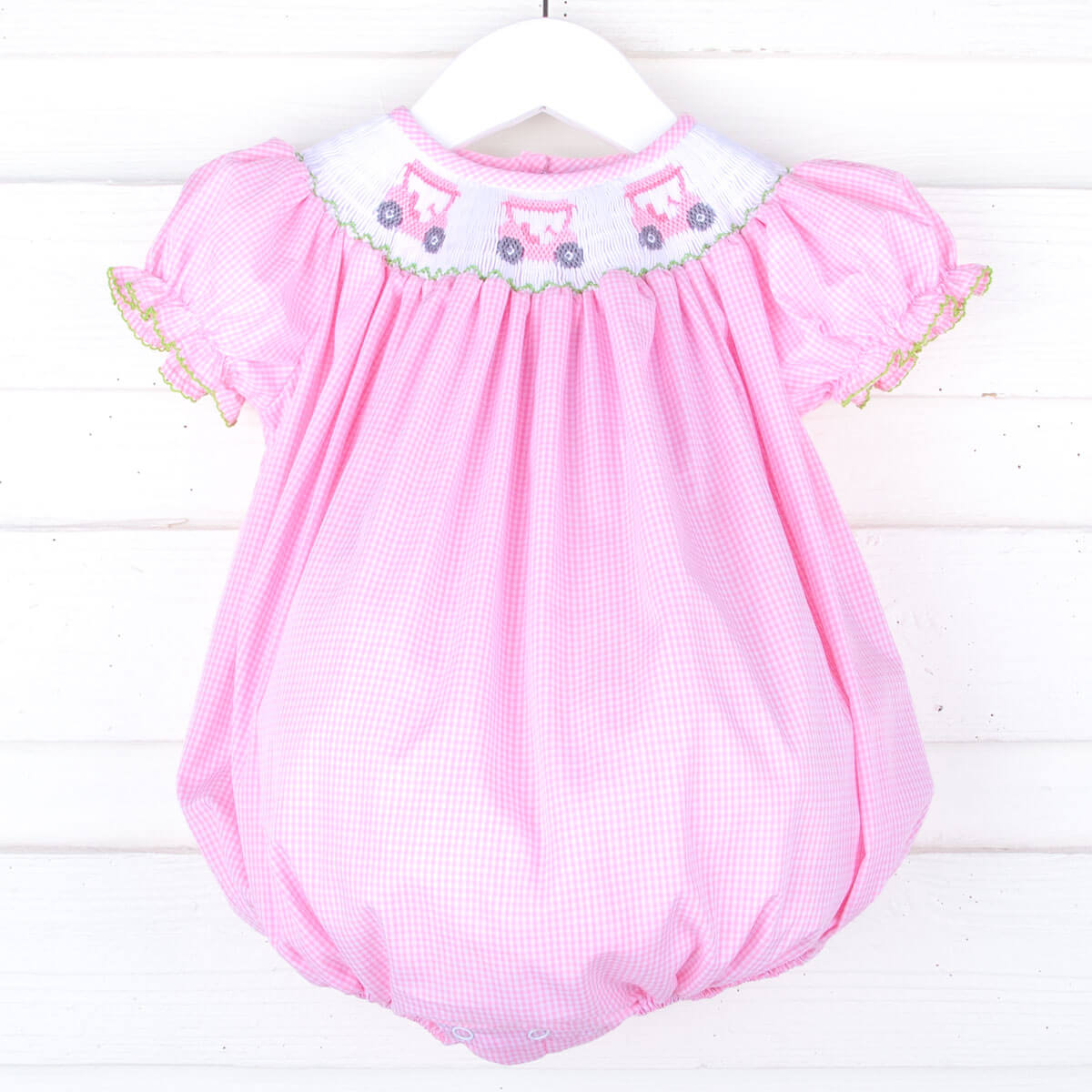 Golf Cart Smocked Pink Gingham Bubble