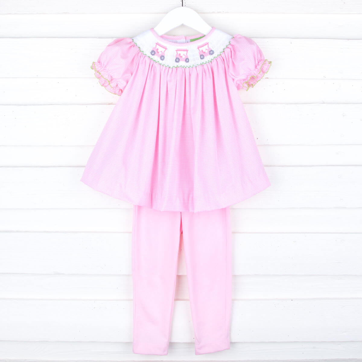 Golf Cart Smocked Pink Gingham Legging Set