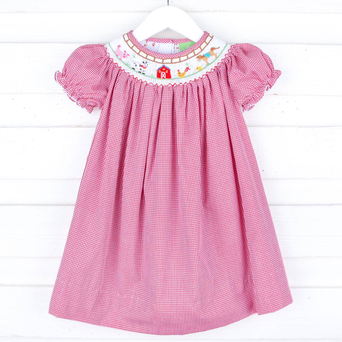 Farm Smocked Red Gingham Bishop Dress by Classic Whimsy - Girls Dresses