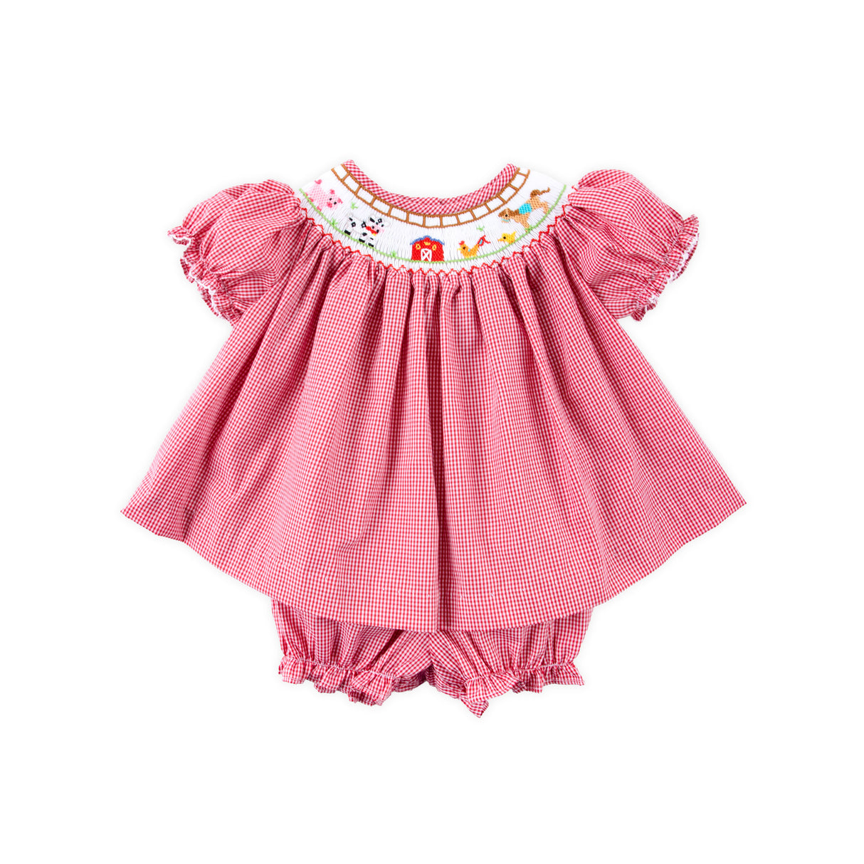 Farm Smocked Red Gingham Bloomer Set