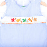 Leaves And Acorn Smocked Light Blue Gingham Longall
