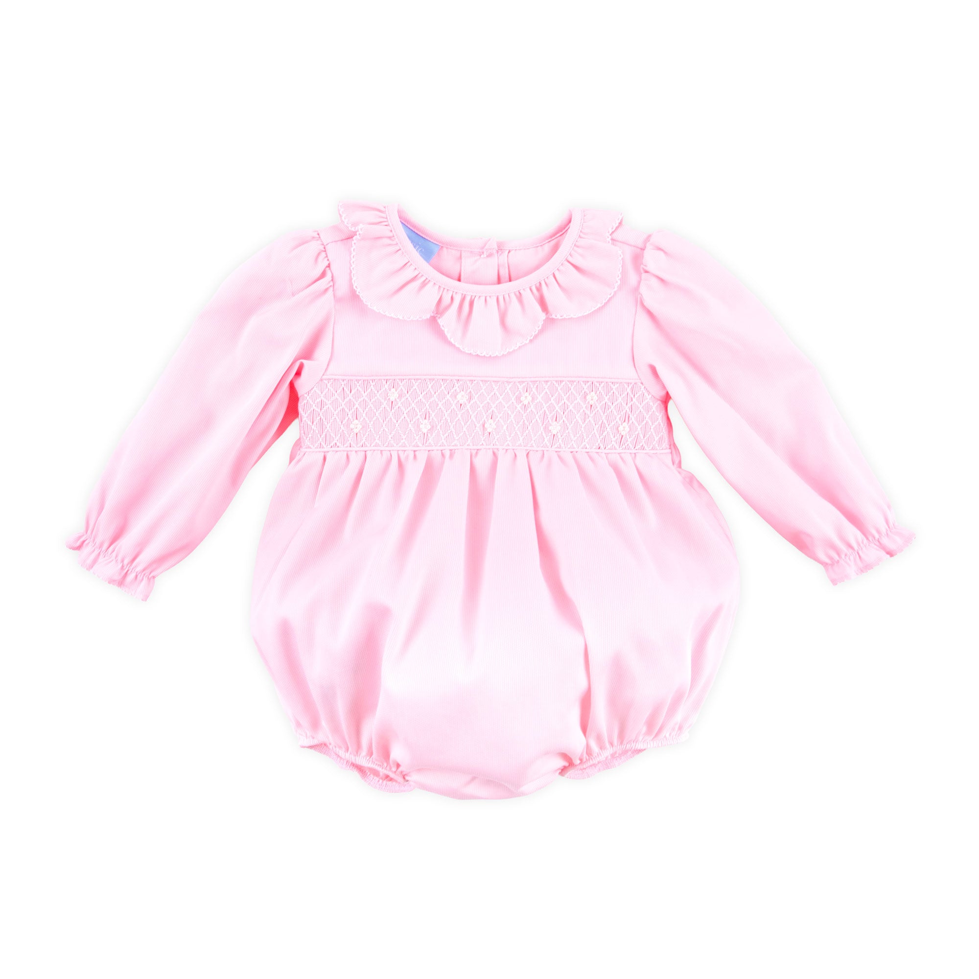 Solid Pink Pique Geo Smocked Scalloped Collar Bubble – Classic Whimsy