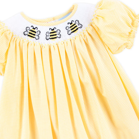 Bee Smocked Yellow Gingham Bishop Dress