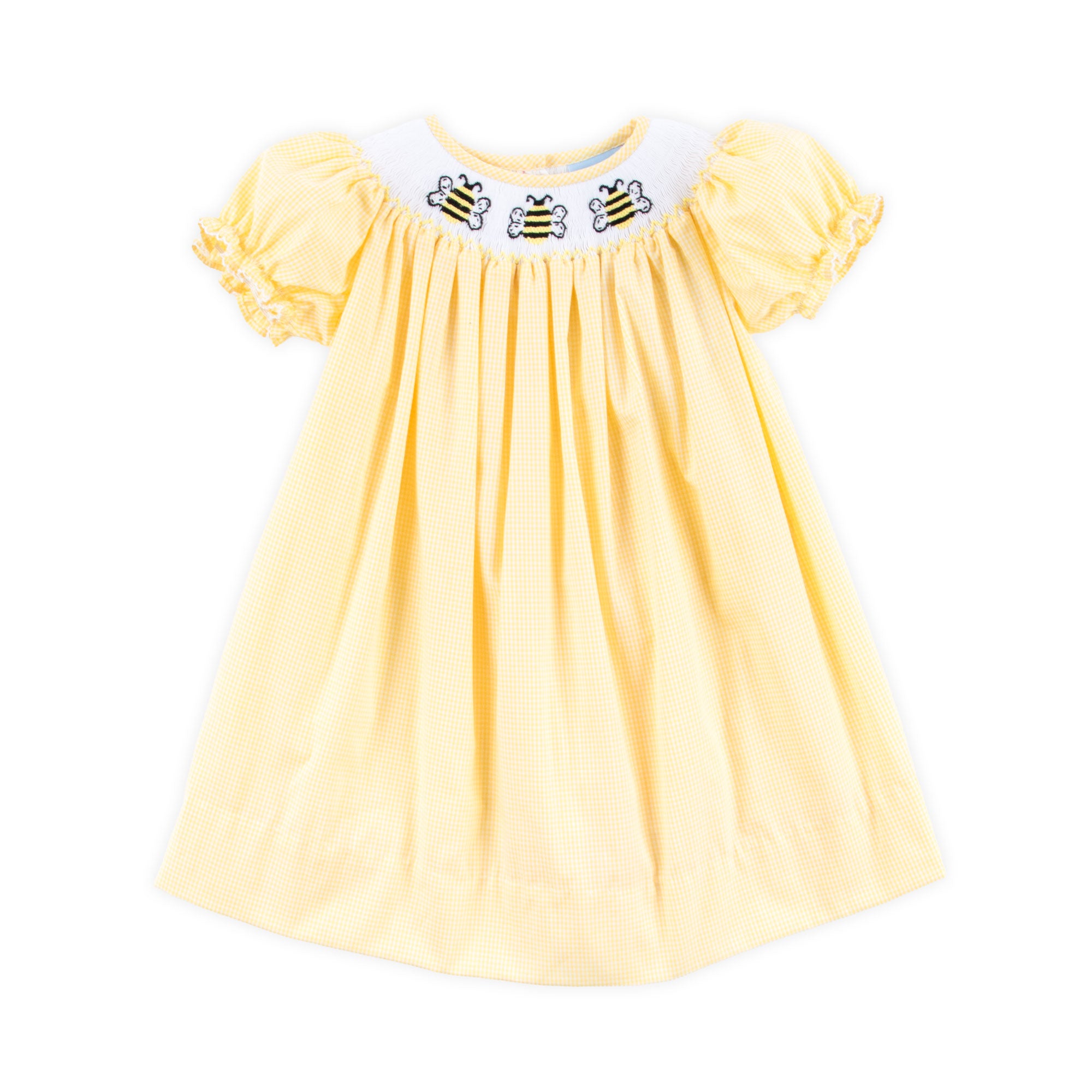 Bee Smocked Yellow Gingham Bishop Dress by Classic Whimsy - Girls Dresses Bee Smocked Yellow Gingham Bishop Dress by Classic Whimsy - Girls Dresses