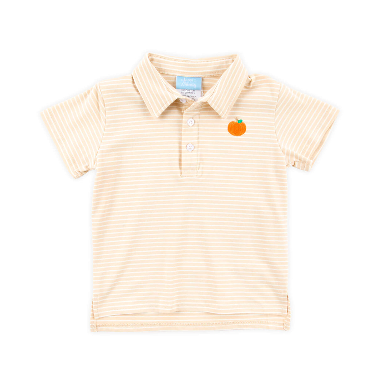 Sweet Pumpkin Embroidered Tan Stripe Polo
