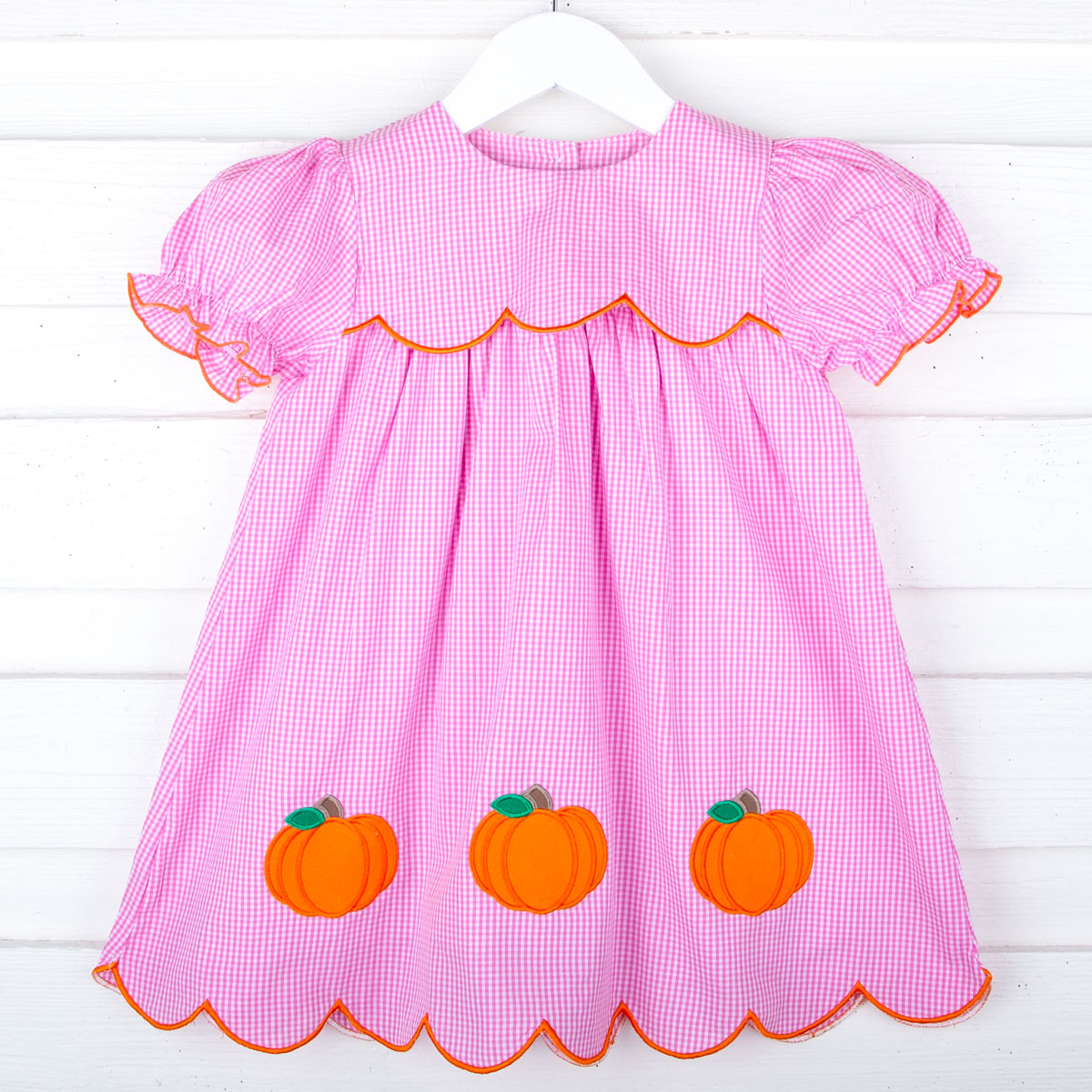Pumpkin Cluster Pink Gingham Amelia Dress
