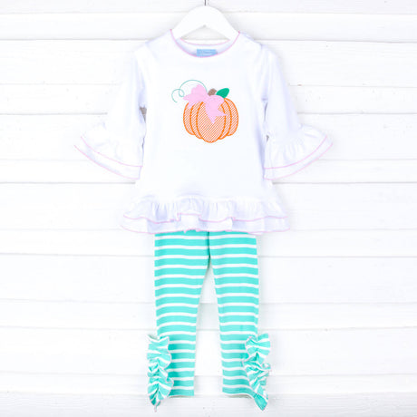 Pumpkin Turquoise Stripe Milly Legging Set