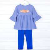 Pumpkin Cluster Royal Blue Stripe Sophia Legging Set