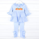 Pumpkin Cluster Light Blue Stripe Callie Legging Set