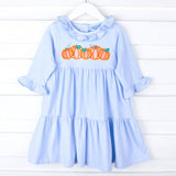 Pumpkin Cluster Light Blue Stripe Callie Dress