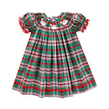 Merry & Bright Plaid Smocked Santa Bishop Dress