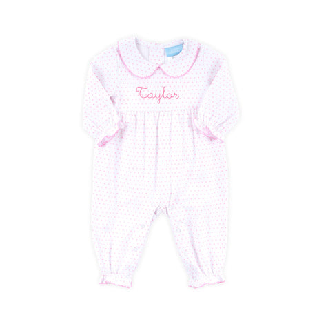 Pink Polka Dot Ruffle Romper