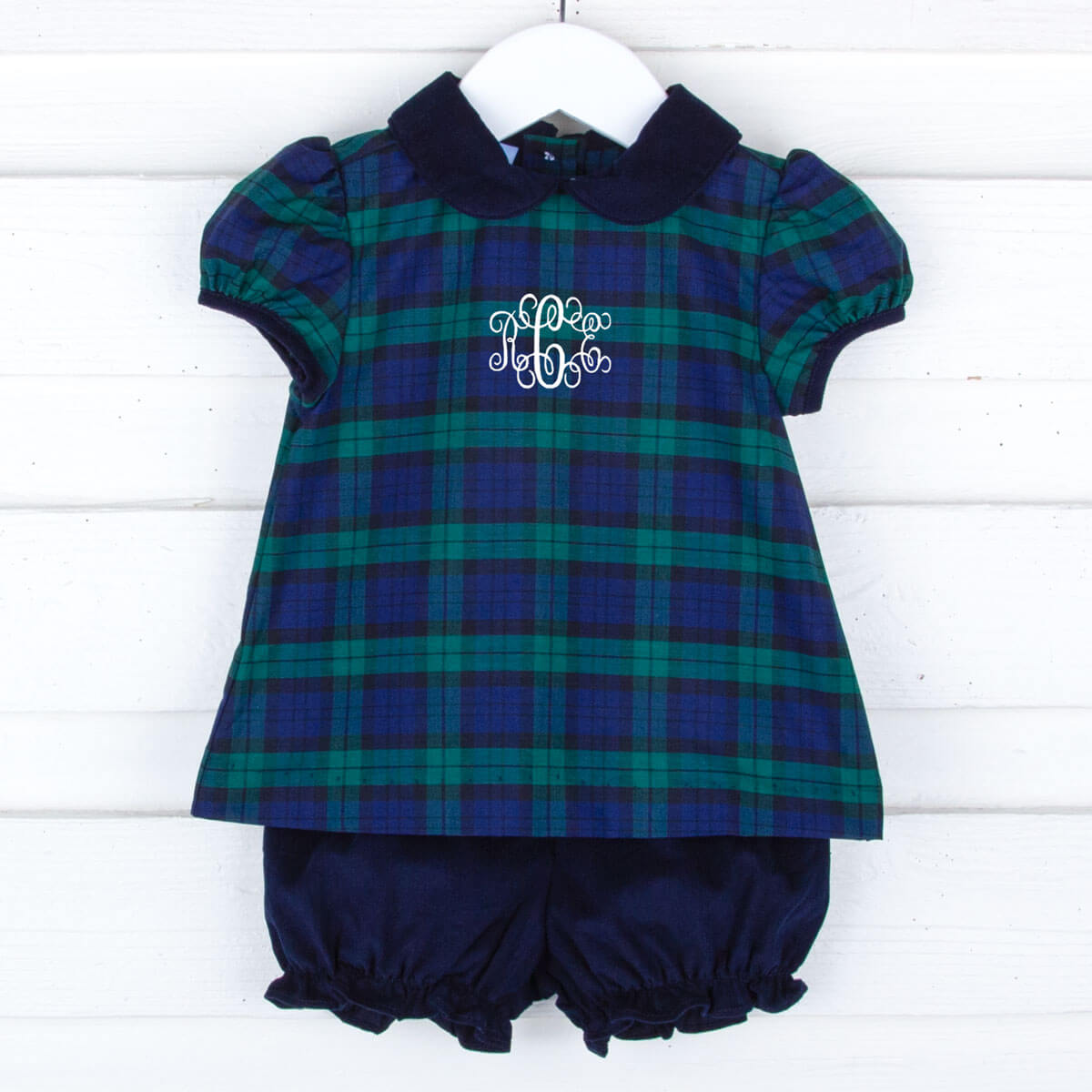 Hamilton Plaid Navy & Green Sally Bloomer Set