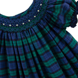 Hamilton Plaid Navy & Green Smocked Bishop Dress