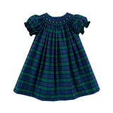 Hamilton Plaid Navy & Green Smocked Bishop Dress