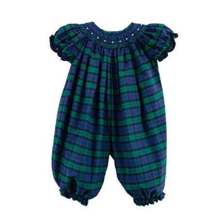 Hamilton Plaid Navy & Green Smocked Long Bubble