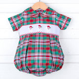 Merry & Bright Plaid Smocked Santa Collared Bubble