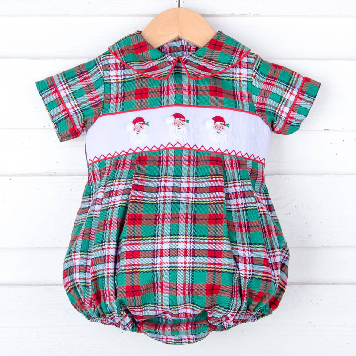 Merry & Bright Plaid Smocked Santa Collared Bubble