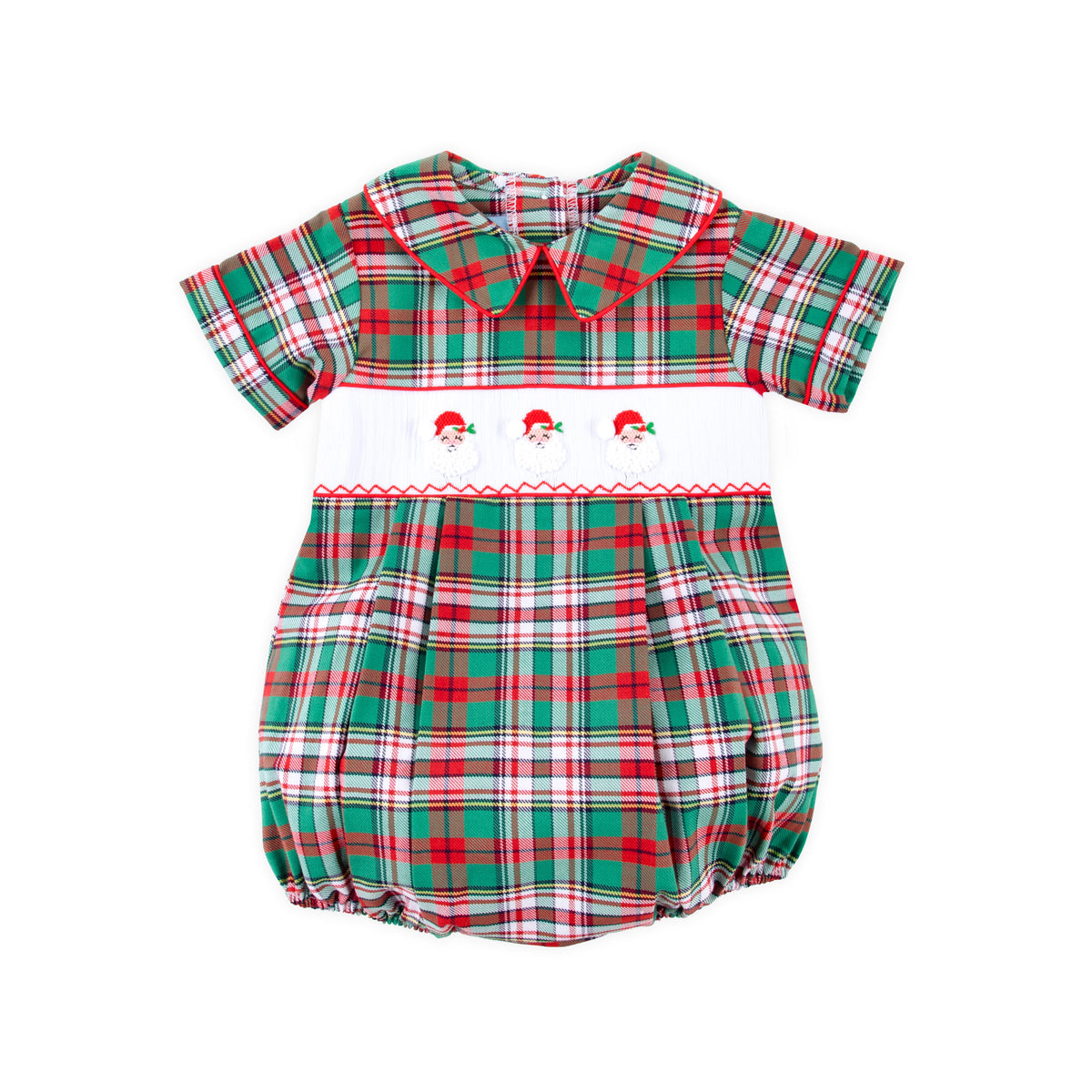 Merry & Bright Plaid Smocked Santa Collared Bubble