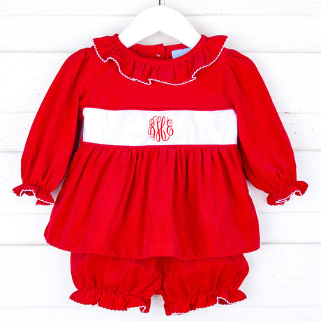 Red Corduroy Ruffle Collared Bloomer Set