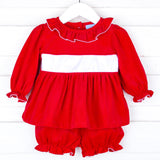 Red Corduroy Ruffle Collared  Bloomer Set