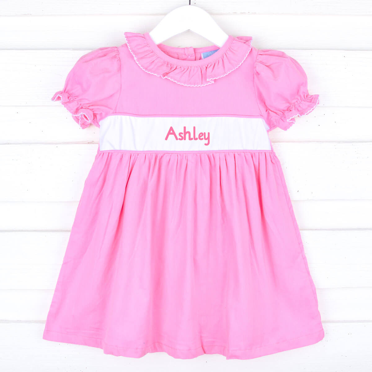 Pink Corduroy Ruffle Collared Dress