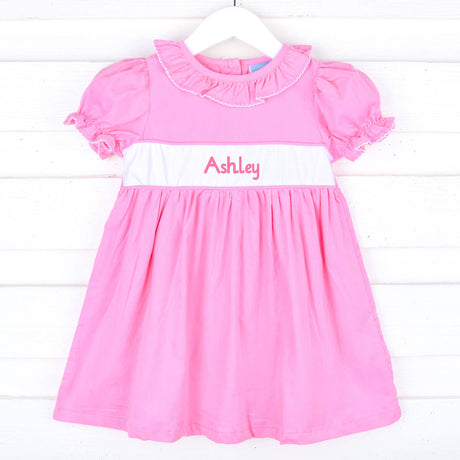 Pink Corduroy Ruffle Collared Dress